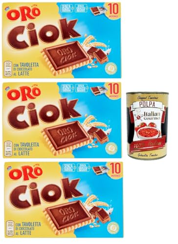 Oro Ciok Biscotto al latte, Keks mit Milchschokoladentafel, einfacher und köstlicher Snack, natürliche Faserquelle, 3x 200 g + Italian Gourmet polpa 400g Oro Ciok Biscotto al latte, Keks mit Milchschokoladentafel, einfacher und köstlicher Snack, natürliche Faserquelle, 3x 200 g + Italian Gourmet polpa 400g von Italian Gourmet E.R.