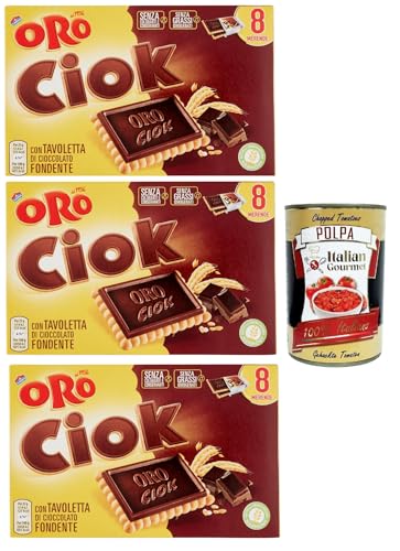 Oro Ciok Biscotto fondente, Kekse Mit dunkler Schokoladentafel, einfacher und köstlicher Snack, natürliche Faserquelle, 3x 200 g + Italian Gourmet polpa 400g Oro Ciok Biscotto fondente, Kekse Mit dunkler Schokoladentafel, einfacher und köstlicher Snack, natürliche Faserquelle, 3x 200 g + Italian Gourmet polpa 400g von Italian Gourmet E.R.
