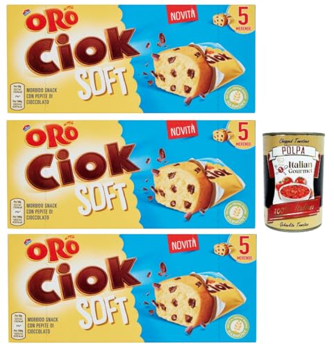 Oro Ciok Soft, Weicher Snack mit knusprigen Schokoladenstückchen, einfacher und köstlicher Kuchen, natürliche Ballaststoffquelle, 3x 150 + italian Gourmet polpa 400g Oro Ciok Soft, Weicher Snack mit knusprigen Schokoladenstückchen, einfacher und köstlicher Kuchen, natürliche Ballaststoffquelle, 3x 150 + italian Gourmet polpa 400g von Italian Gourmet E.R.