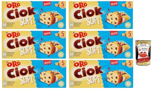 Oro Ciok Soft, Weicher Snack mit knusprigen Schokoladenstückchen, einfacher und köstlicher Kuchen, natürliche Ballaststoffquelle, 6x 150 + italian Gourmet polpa 400g Oro Ciok Soft, Weicher Snack mit knusprigen Schokoladenstückchen, einfacher und köstlicher Kuchen, natürliche Ballaststoffquelle, 6x 150 + italian Gourmet polpa 400g von Italian Gourmet E.R.