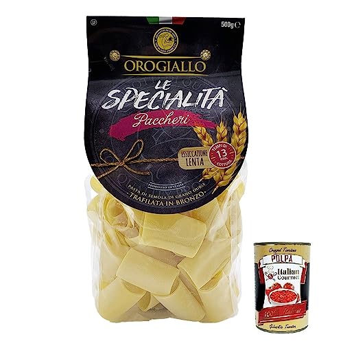 Oro Giallo Paccheri Pasta,Italienische Nudeln aus Hartweizengrieß 500g + Italian Gourmet Polpa di Pomodoro 400g Dose von Italian Gourmet E.R.