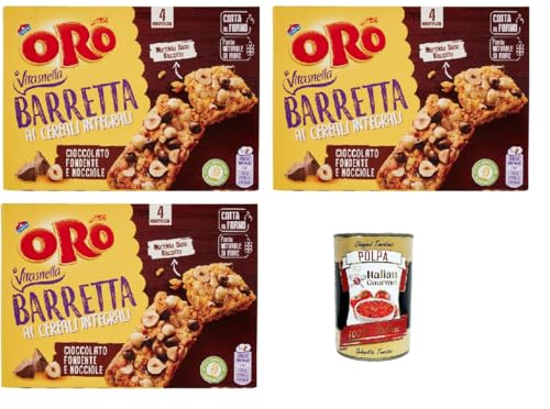 Oro Saiwa Barretta ai Cereali Integrali e al Cioccolato Fondente e Nocciole, Riegel snack mit Ganzes Getreide und dunkle Schokoladen und Haselnüsse 3x 160 g + Italian Gourmet polpa 400g Oro Saiwa Barretta ai Cereali Integrali e al Cioccolato Fondente e Nocciole, Riegel snack mit Ganzes Getreide und dunkle Schokoladen und Haselnüsse 3x 160 g + Italian Gourmet polpa 400g von Italian Gourmet E.R.