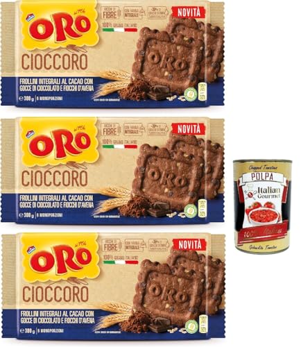 Oro Saiwa Cioccoro, Vollkorn-Kakao-Shortbread kekse mit Schokoladenstückchen und Haferflocken, Ballaststoffquelle, cookies mit 100 % italienischer Weizen, 3x 300 g + Italian Gourmet polpa 400g Oro Saiwa Cioccoro, Vollkorn-Kakao-Shortbread kekse mit Schokoladenstückchen und Haferflocken, Ballaststoffquelle, cookies mit 100 % italienischer Weizen, 3x 300 g + Italian Gourmet polpa 400g von Italian Gourmet E.R.