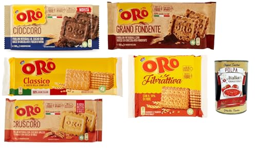 Oro Saiwa Testpaket , Classico - Grano fondente - Fibrattiva - Cruscoro - Cioccoro, Shortbread kekse, cookies mit 100 % italienischer Weizen, 5 stuck + Italian Gourmet polpa 400g Oro Saiwa Testpaket , Classico - Grano fondente - Fibrattiva - Cruscoro - Cioccoro, Shortbread kekse, cookies mit 100 % italienischer Weizen, 5 stuck + Italian Gourmet polpa 400g von Italian Gourmet E.R.