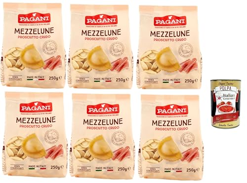 Pagani Pasta all' Uovo Mezzelune con Prosciutto Crudo, Eiernudeln mit Parma ham, Pasta mit Ei 6x 250g + Italian Gourmet polpa 400g Pagani Pasta all' Uovo Mezzelune con Prosciutto Crudo, Eiernudeln mit Parma ham, Pasta mit Ei 6x 250g + Italian Gourmet polpa 400g von Italian Gourmet E.R.