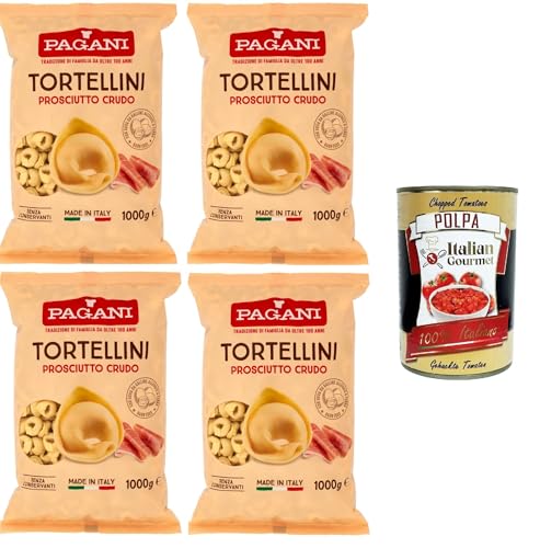 Pagani Pasta all' Uovo Tortellini con Prosciutto Crudo, Eiernudeln mit Parma ham, Pasta mit Ei 4x1kg + Italian Gourmet polpa 400g Pagani Pasta all' Uovo Tortellini con Prosciutto Crudo, Eiernudeln mit Parma ham, Pasta mit Ei 4x1kg + Italian Gourmet polpa 400g von Italian Gourmet E.R.