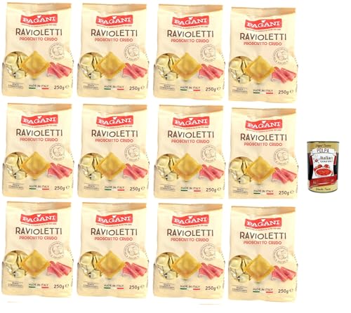 Pagani Ravioletti Prosciutto Crudo, Eiernudeln Pasta mit gehärtetem Schinken gefüllt, 12x 250g + Italian Gourmet polpa 400g Pagani Ravioletti Prosciutto Crudo, Eiernudeln Pasta mit gehärtetem Schinken gefüllt, 12x 250g + Italian Gourmet polpa 400g von Italian Gourmet E.R.