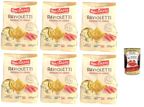 Pagani Ravioletti Prosciutto Crudo, Eiernudeln Pasta mit gehärtetem Schinken gefüllt, 6x 250g + Italian Gourmet polpa 400g Pagani Ravioletti Prosciutto Crudo, Eiernudeln Pasta mit gehärtetem Schinken gefüllt, 6x 250g + Italian Gourmet polpa 400g von Italian Gourmet E.R.