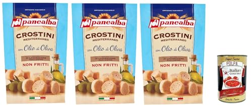 Panealba Crostini Mediterraneo con Olio di Oliva Croutons mit Olivenöl Gesalzener Snack Nicht Gebraten Nicht Frittiertes 3x 100g + Italian Gourmet polpa 400g Panealba Crostini Mediterraneo con Olio di Oliva Croutons mit Olivenöl Gesalzener Snack Nicht Gebraten Nicht Frittiertes 3x 100g + Italian Gourmet polpa 400g von Italian Gourmet E.R.