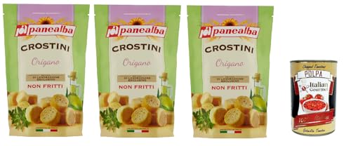 Panealba Crostini Origano Croutons mit Oregano Gesalzener Snack Nicht Gebraten Nicht Frittiertes 3x 100g + Italian Gourmet polpa 400g Panealba Crostini Origano Croutons mit Oregano Gesalzener Snack Nicht Gebraten Nicht Frittiertes 3x 100g + Italian Gourmet polpa 400g von Italian Gourmet E.R.