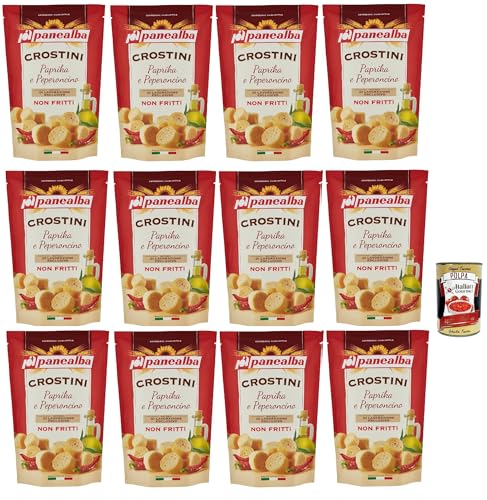 Panealba Crostini Paprika e Peperoncino Croutons mit Paprika and Chilli Gesalzener Snack Nicht Gebraten Nicht Frittiertes 12x 100g + Italian Gourmet polpa 400g Panealba Crostini Paprika e Peperoncino Croutons mit Paprika and Chilli Gesalzener Snack Nicht Gebraten Nicht Frittiertes 12x 100g + Italian Gourmet polpa 400g von Italian Gourmet E.R.
