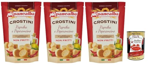 Panealba Crostini Paprika e Peperoncino Croutons mit Paprika and Chilli Gesalzener Snack Nicht Gebraten Nicht Frittiertes 3x 100g + Italian Gourmet polpa 400g Panealba Crostini Paprika e Peperoncino Croutons mit Paprika and Chilli Gesalzener Snack Nicht Gebraten Nicht Frittiertes 3x 100g + Italian Gourmet polpa 400g von Italian Gourmet E.R.