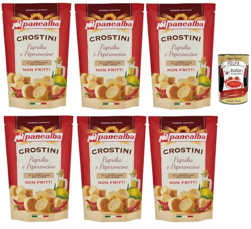 Panealba Crostini Paprika e Peperoncino Croutons mit Paprika and Chilli Gesalzener Snack Nicht Gebraten Nicht Frittiertes 6x 100g + Italian Gourmet polpa 400g Panealba Crostini Paprika e Peperoncino Croutons mit Paprika and Chilli Gesalzener Snack Nicht Gebraten Nicht Frittiertes 6x 100g + Italian Gourmet polpa 400g von Italian Gourmet E.R.