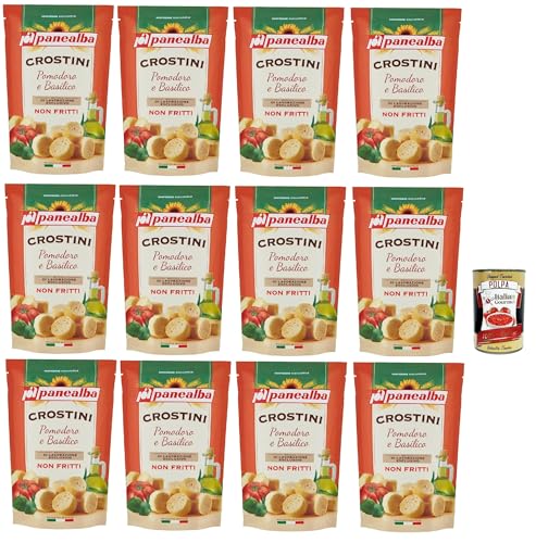 Panealba Crostini Pomodoro e Basilico Croutons mit Tomate und Basilikum Gesalzener Snack Nicht Gebraten Nicht Frittiertes 12x 100g + Italian Gourmet polpa 400g Panealba Crostini Pomodoro e Basilico Croutons mit Tomate und Basilikum Gesalzener Snack Nicht Gebraten Nicht Frittiertes 12x 100g + Italian Gourmet polpa 400g von Italian Gourmet E.R.
