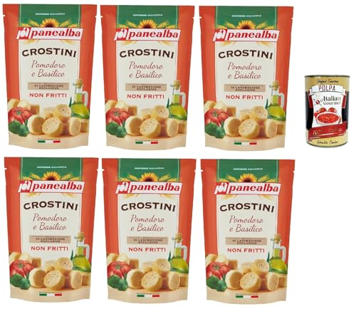Panealba Crostini Pomodoro e Basilico Croutons mit Tomate und Basilikum Gesalzener Snack Nicht Gebraten Nicht Frittiertes 6x 100g + Italian Gourmet polpa 400g Panealba Crostini Pomodoro e Basilico Croutons mit Tomate und Basilikum Gesalzener Snack Nicht Gebraten Nicht Frittiertes 6x 100g + Italian Gourmet polpa 400g von Italian Gourmet E.R.