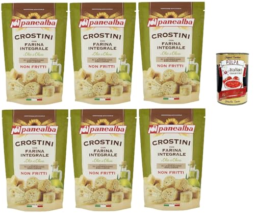 Panealba Crostini con Farina Integrale e Olio di Oliva, Croutons mit Vollmehl und Olivenöl Gesalzener Snack Nicht Gebraten Nicht Frittiertes, 6x 80 g + Italian Gourmet polpa 400g Panealba Crostini con Farina Integrale e Olio di Oliva, Croutons mit Vollmehl und Olivenöl Gesalzener Snack Nicht Gebraten Nicht Frittiertes, 6x 80 g + Italian Gourmet polpa 400g von Italian Gourmet E.R.