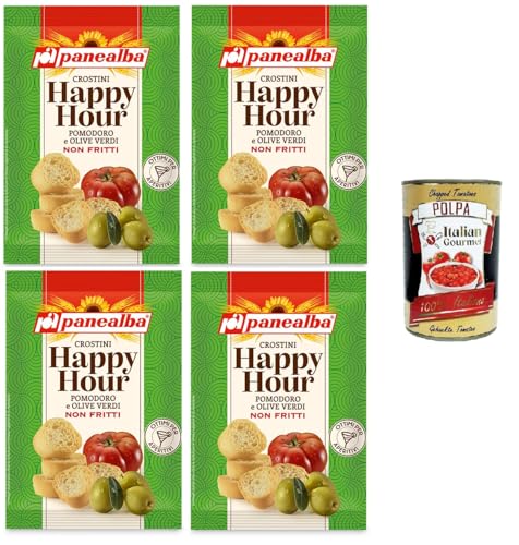 Panealba Happy Hour Crostini al Pomodoro e Olive Verdi Crostini mit Tomaten und grünen Oliven 4x50gr + Italian Gourmet polpa 400g Panealba Happy Hour Crostini al Pomodoro e Olive Verdi Crostini mit Tomaten und grünen Oliven 4x50gr + Italian Gourmet polpa 400g von Italian Gourmet E.R.
