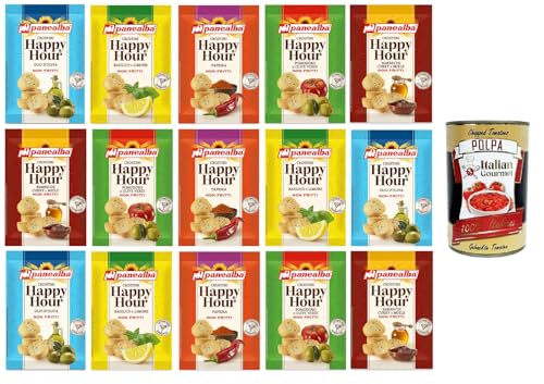 Panealba Happy Hour Testpaket Crostini Olivenöl, Paprika, Tomaten und Oliven, Zitrone und Basilikum, Grillhonig und Curry 15x50gr + Italian Gourmet polpa 400g Panealba Happy Hour Testpaket Crostini Olivenöl, Paprika, Tomaten und Oliven, Zitrone und Basilikum, Grillhonig und Curry 15x50gr + Italian Gourmet polpa 400g von Italian Gourmet E.R.