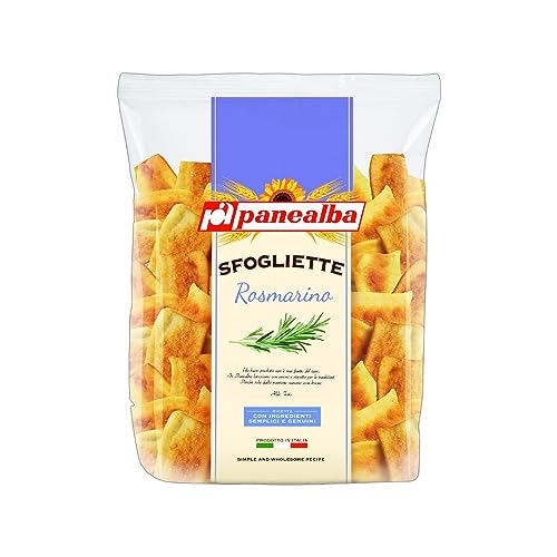 Panealba Le Sfogliette Dorate al Rosmarino Gebackener Snack mit Salzkorn und Rosmarin 180g Packung von Italian Gourmet E.R.