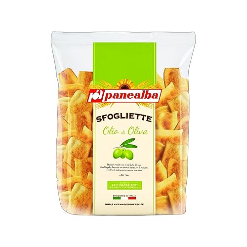 Panealba Le Sfogliette Dorate all'Olio di Oliva Gebackener Snack mit Salzkorn und Olivenöl 180g Packung Panealba Le Sfogliette Dorate all'Olio di Oliva Gebackener Snack mit Salzkorn und Olivenöl 180g Packung von Italian Gourmet E.R.