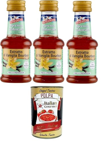 Paneangeli 100 % natürlicher Bourbon-Vanille-Extrakt, natürliches Lebensmittelaroma, ideal für Kuchen und Desserts, alkoholfrei, frei von Konservierungsstoffen, 3x35 ml+ Italian Gourmet polpa 400g Paneangeli 100 % natürlicher Bourbon-Vanille-Extrakt, natürliches Lebensmittelaroma, ideal für Kuchen und Desserts, alkoholfrei, frei von Konservierungsstoffen, 3x35 ml+ Italian Gourmet polpa 400g von Italian Gourmet E.R.