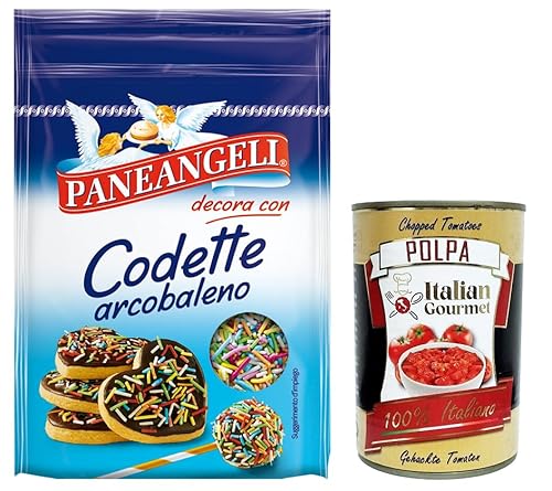 Paneangeli Codette Arcobaleno,Dekoration aus mehrfarbigem Konfetti in länglicher Form,Wiederverschließbare Packung mit 50g + Italian Gourmet Polpa di Pomodoro 400g Dose von Italian Gourmet E.R.