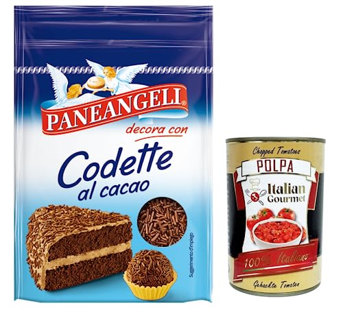 Paneangeli Codette Cacao,Dekoration aus länglichem Kakao Konfetti,Wiederverschließbare Packung mit 50g + Italian Gourmet Polpa di Pomodoro 400g Dose von Italian Gourmet E.R.