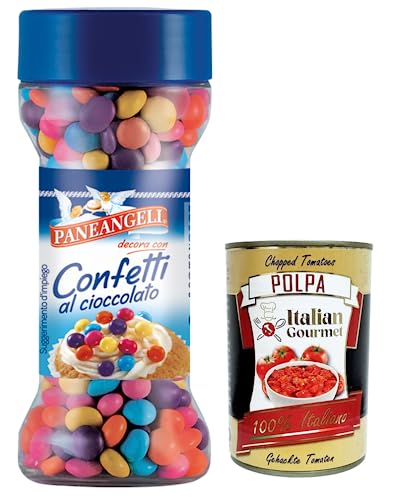 Paneangeli Confetti Multicolore al Cioccolato,Bunte Schokolade Dragees,Packung mit 65g, wiederverschließbar mit Messkappe + Italian Gourmet Polpa di Pomodoro 400g Dose von Italian Gourmet E.R.