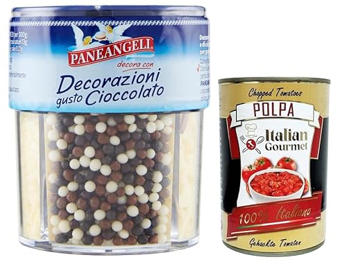 Paneangeli Decorazioni al gusto Cioccolato,Dekorationen für Dessert mit Schokoladengeschmack,Wiederverschließbare Packung mit 70g + Italian Gourmet Polpa di Pomodoro 400g Dose von Italian Gourmet E.R.