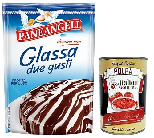 Paneangeli Glassa due gusti,Glasur für Kuchen, fettarme Kakaoglasur, Glasur mit weißem Schokoladengeschmack,125g Beutel + Italian Gourmet Polpa di Pomodoro 400g Dose Paneangeli Glassa due gusti,Glasur für Kuchen, fettarme Kakaoglasur, Glasur mit weißem Schokoladengeschmack,125g Beutel + Italian Gourmet Polpa di Pomodoro 400g Dose von Italian Gourmet E.R.