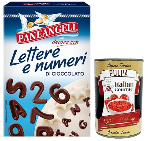 Paneangeli Lettere e Numeri di Cioccolato,Buchstaben und Zahlen aus Schokolade zum Dekorieren von Desserts,60g-Packung + Italian Gourmet Polpa di Pomodoro 400g Dose von Italian Gourmet E.R.