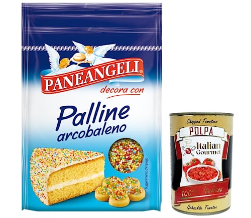 Paneangeli Palline Arcobaleno,Mehrfarbiges Konfetti in runder Form, ideal zum Dekorieren von Desserts,Wiederverschließbare 60g-Packung + Italian Gourmet Polpa di Pomodoro 400g Dose von Italian Gourmet E.R.