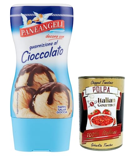 Paneangeli Salsa di guarnizione al gusto Cioccolato,Topping-Sauce mit Schokoladengeschmack,200g-Tube + Italian Gourmet Polpa di Pomodoro 400g Dose von Italian Gourmet E.R.