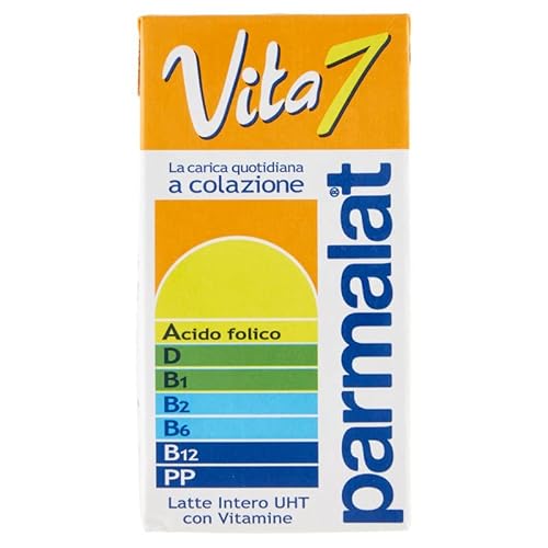 Parmalat Vita 7 Latte Intero con Vitamine UHT-Vollmilch mit Vitaminen Tetrapak 500ml Haltbare Milch von Italian Gourmet E.R.