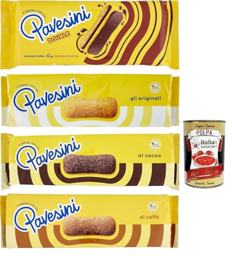 Pavesi Pavesini Testpaket, Snack Croccante Classico, Cioccolato, caffe', double, Knuspriger Snack mit dunkler Schokolade, leichter Snack, 4 Stücke + Italian Gourmet polpa 400g Pavesi Pavesini Testpaket, Snack Croccante Classico, Cioccolato, caffe', double, Knuspriger Snack mit dunkler Schokolade, leichter Snack, 4 Stücke + Italian Gourmet polpa 400g von Italian Gourmet E.R.