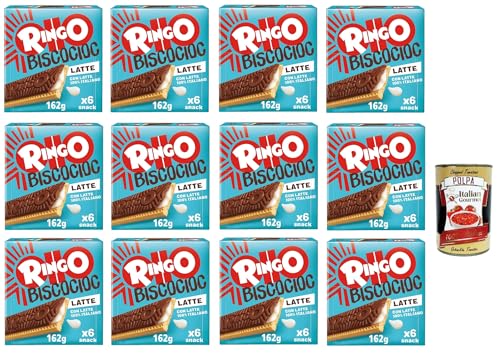 Pavesi Ringo Bisco Cioc Latte, Keks mit Milchfüllung und Schokoladenüberzug für einen süßen und leckeren Snack für zwischendurch, 12x 162g + Italian Gourmet polpa 400g Pavesi Ringo Bisco Cioc Latte, Keks mit Milchfüllung und Schokoladenüberzug für einen süßen und leckeren Snack für zwischendurch, 12x 162g + Italian Gourmet polpa 400g von Italian Gourmet E.R.
