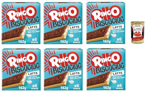 Pavesi Ringo Bisco Cioc Latte, Keks mit Milchfüllung und Schokoladenüberzug für einen süßen und leckeren Snack für zwischendurch, 6x 162g + Italian Gourmet polpa 400g Pavesi Ringo Bisco Cioc Latte, Keks mit Milchfüllung und Schokoladenüberzug für einen süßen und leckeren Snack für zwischendurch, 6x 162g + Italian Gourmet polpa 400g von Italian Gourmet E.R.