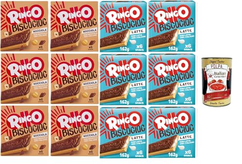 Pavesi Ringo Bisco Cioc Testpaket, Keks mit Milchfüllung und Schokoladenüberzug für einen süßen und leckeren Snack für zwischendurch, 12x 162g + Italian Gourmet polpa 400g Pavesi Ringo Bisco Cioc Testpaket, Keks mit Milchfüllung und Schokoladenüberzug für einen süßen und leckeren Snack für zwischendurch, 12x 162g + Italian Gourmet polpa 400g von Italian Gourmet E.R.