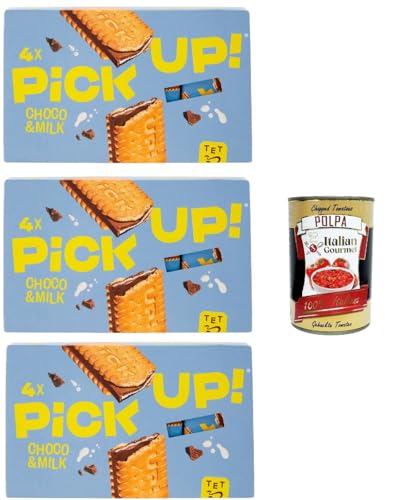 Pick Up Choco & Milk , Milchschokoladentafel im Doppelkeks, 3x 112g Packung, Jede Packung enthält 4 Kekse à 28g + Italian Gourmet Polpa di Pomodoro 400g Dose Pick Up Choco & Milk , Milchschokoladentafel im Doppelkeks, 3x 112g Packung, Jede Packung enthält 4 Kekse à 28g + Italian Gourmet Polpa di Pomodoro 400g Dose von Italian Gourmet E.R.