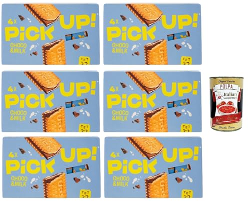 Pick Up Choco & Milk , Milchschokoladentafel im Doppelkeks, 6x 112g Packung, Jede Packung enthält 4 Kekse à 28g + Italian Gourmet Polpa di Pomodoro 400g Dose Pick Up Choco & Milk , Milchschokoladentafel im Doppelkeks, 6x 112g Packung, Jede Packung enthält 4 Kekse à 28g + Italian Gourmet Polpa di Pomodoro 400g Dose von Italian Gourmet E.R.