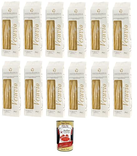 Pietrabianca, Pasta di Semola Artigianale trafilata al bronzo handgefertigte, aus Bronze gezogene Grießnudeln „Spaghetti“ 12x500gr + Italian Gourmet polpa 400g Pietrabianca, Pasta di Semola Artigianale trafilata al bronzo handgefertigte, aus Bronze gezogene Grießnudeln „Spaghetti“ 12x500gr + Italian Gourmet polpa 400g von Italian Gourmet E.R.