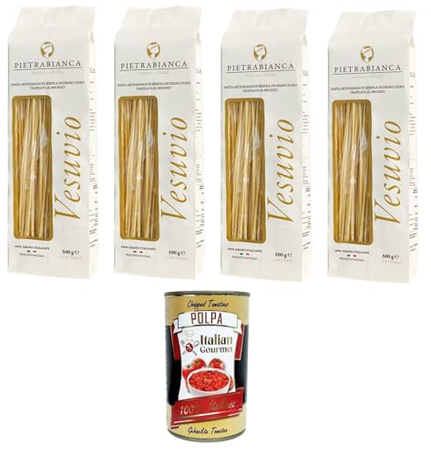 Pietrabianca, Pasta di Semola Artigianale trafilata al bronzo handgefertigte, aus Bronze gezogene Grießnudeln „Spaghetti“ 4x500gr + Italian Gourmet polpa 400g Pietrabianca, Pasta di Semola Artigianale trafilata al bronzo handgefertigte, aus Bronze gezogene Grießnudeln „Spaghetti“ 4x500gr + Italian Gourmet polpa 400g von Italian Gourmet E.R.