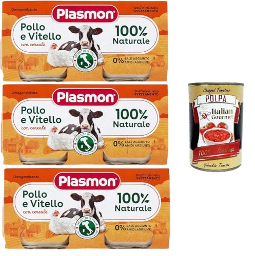 Plasmon Carne Pollo Vitello e cereale 3x (2x80g) Mit italienischem Fleisch, 100% natürlich, ohne Stärken und Räume hinzugefügt + Italian Gourmet polpa 400g von Italian Gourmet E.R.
