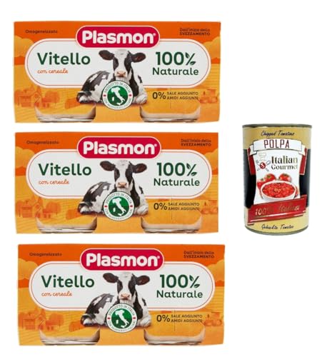 Plasmon Carne Vitello e cereale 3x (2x80g) Mit italienischem Fleisch, 100% natürlich, ohne Stärken und Räume hinzugefügt + Italian Gourmet polpa 400g von Italian Gourmet E.R.