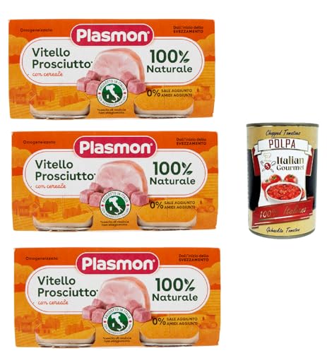 Plasmon Carne Vitello prosciutto e cereale 3x (2x80g) Mit italienischem Fleisch, 100% natürlich, ohne Stärken und Räume hinzugefügt + Italian Gourmet polpa 400g von Italian Gourmet E.R.