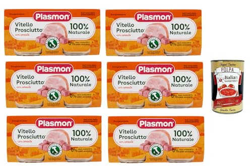 Plasmon Carne Vitello prosciutto e cereale 6x (2x80g) Mit italienischem Fleisch, 100% natürlich, ohne Stärken und Räume hinzugefügt + Italian Gourmet polpa 400g von Italian Gourmet E.R.