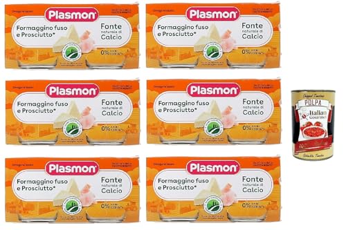 Plasmon Formaggino fuso e prosciutto 6x (2x80g) Mit italienischem Milch, 100% natürlich, ohne Räume hinzugefügt + Italian Gourmet polpa 400g von Italian Gourmet E.R.