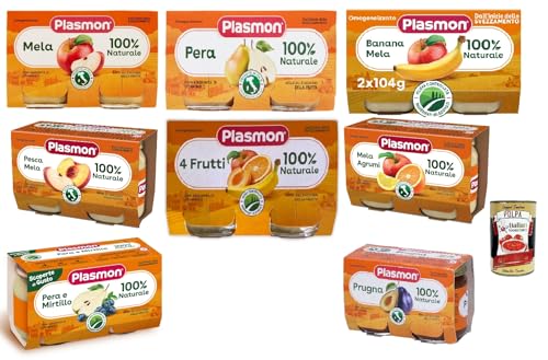 Plasmon Frutta Testpaket 8x (2x80g) Nur mit italienischen Frucht, 100% natürlich, mit Zugabe von Vitamin C + Italian Gourmet polpa 400g von Italian Gourmet E.R.