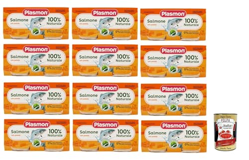 Plasmon Pesce Salmone con Patate, 12x (2x 80g) , Mit ausgewählten Zutaten, 100% natürlich, Ohne Stärken und Salz hinzugefügt + Italian Gourmet polpa 400g von Italian Gourmet E.R.