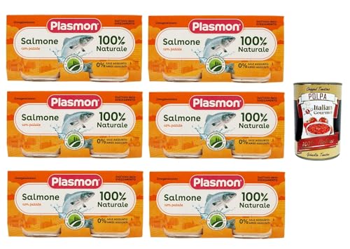 Plasmon Pesce Salmone con Patate, 6x (2x 80g) , Mit ausgewählten Zutaten, 100% natürlich, Ohne Stärken und Salz hinzugefügt + Italian Gourmet polpa 400g von Italian Gourmet E.R.